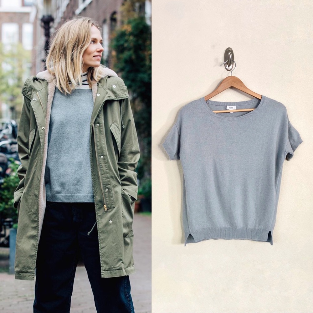 New CLOSED Cashmere Wool Crewneck Short Sleeve Sweater in Blue